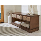 Sand/Black/Brown/Distressed White 3-Drawer Storage Bench, Seats 1-2, 47.3"W x 15"D x 19"H