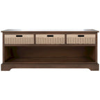 Sand/Black/Brown/Distressed White 3-Drawer Storage Bench, Seats 1-2, 47.3"W x 15"D x 19"H