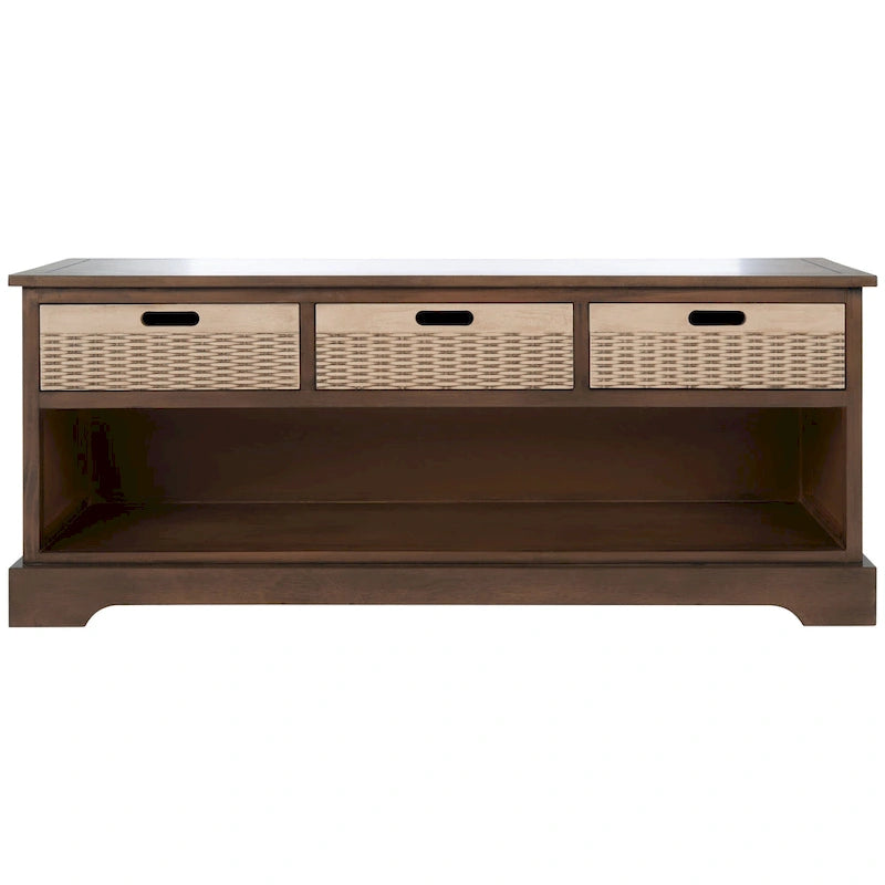 Sand/Black/Brown/Distressed White 3-Drawer Storage Bench, Seats 1-2, 47.3"W x 15"D x 19"H