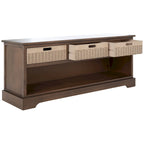 Sand/Black/Brown/Distressed White 3-Drawer Storage Bench, Seats 1-2, 47.3"W x 15"D x 19"H