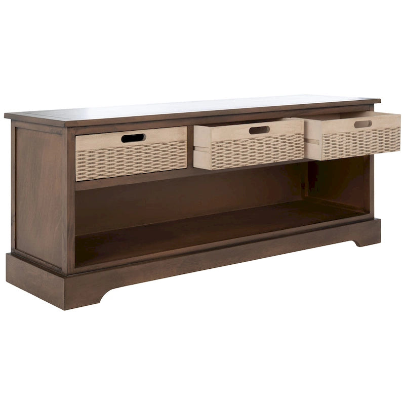 Sand/Black/Brown/Distressed White 3-Drawer Storage Bench, Seats 1-2, 47.3"W x 15"D x 19"H