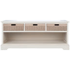 Sand/Black/Brown/Distressed White 3-Drawer Storage Bench, Seats 1-2, 47.3"W x 15"D x 19"H
