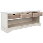 Sand/Black/Brown/Distressed White 3-Drawer Storage Bench, Seats 1-2, 47.3"W x 15"D x 19"H