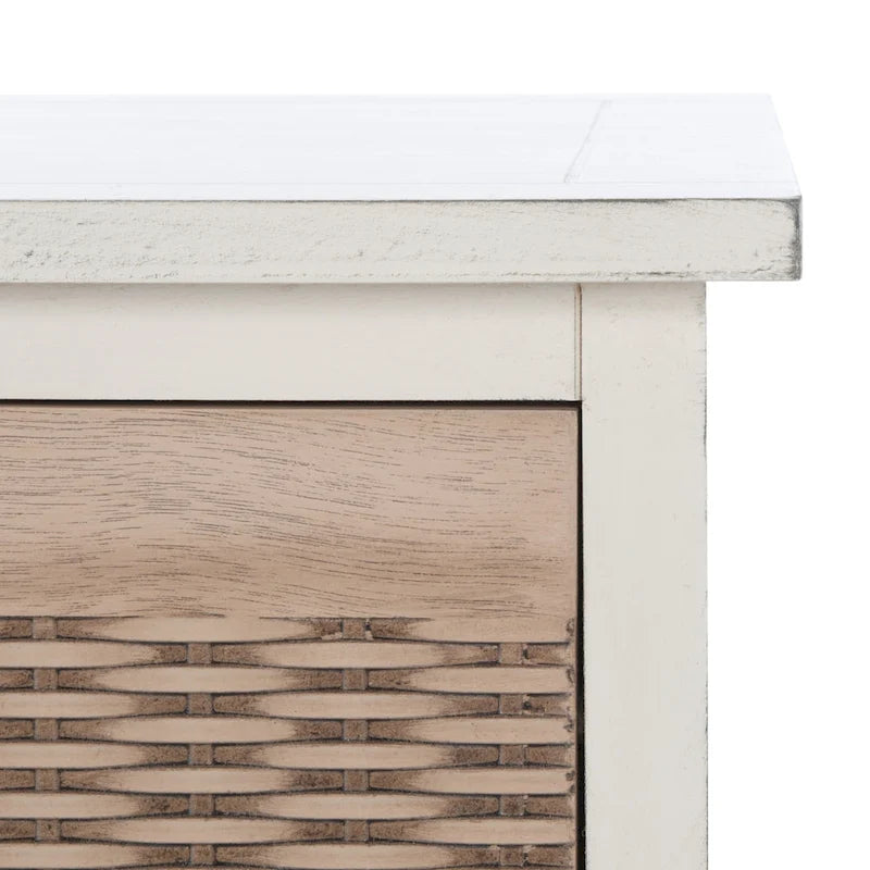 Sand/Black/Brown/Distressed White 3-Drawer Storage Bench, Seats 1-2, 47.3"W x 15"D x 19"H