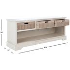 Sand/Black/Brown/Distressed White 3-Drawer Storage Bench, Seats 1-2, 47.3"W x 15"D x 19"H