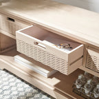 Sand/Black/Brown/Distressed White 3-Drawer Storage Bench, Seats 1-2, 47.3"W x 15"D x 19"H