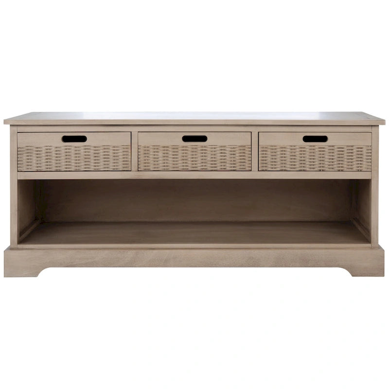 Sand/Black/Brown/Distressed White 3-Drawer Storage Bench, Seats 1-2, 47.3"W x 15"D x 19"H