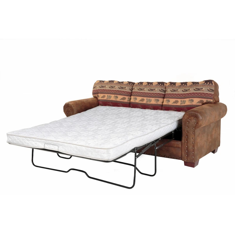 Brown Lodge-Print Sleeper Sofa, Converts to Queen Bed, Seats 3