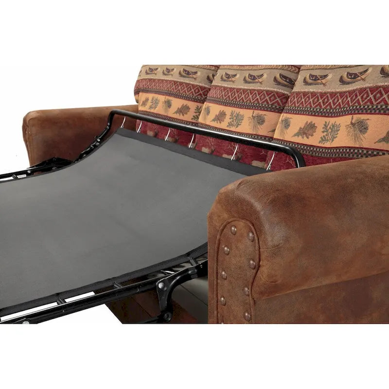 Brown Lodge-Print Sleeper Sofa, Converts to Queen Bed, Seats 3
