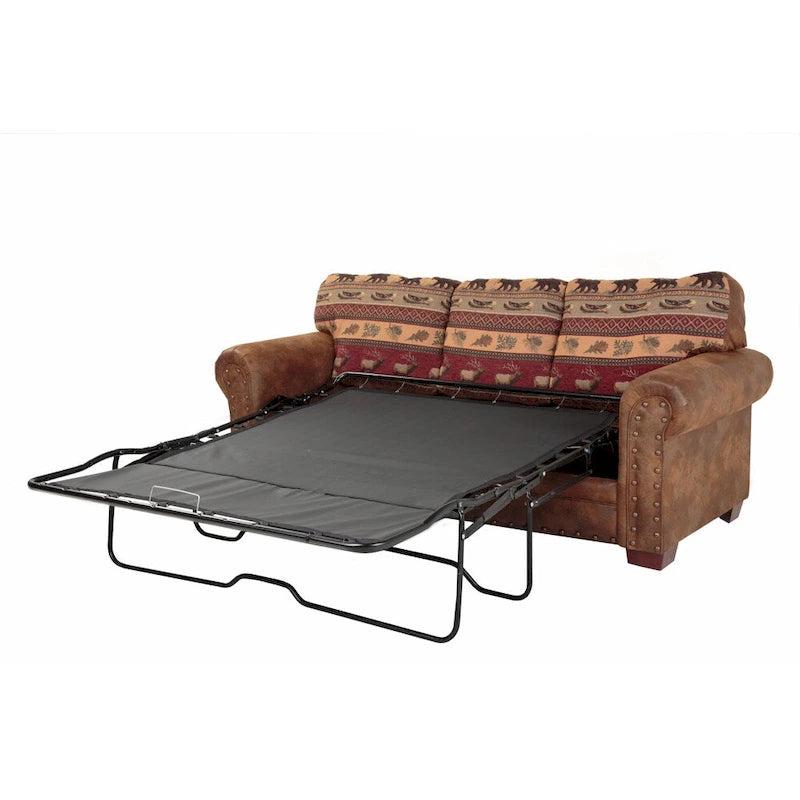 Brown Lodge-Print Sleeper Sofa, Converts to Queen Bed, Seats 3