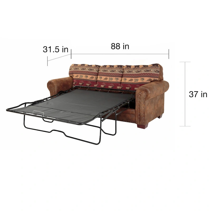 Sofá Cama Lodge-Print Marrón, se Convierte en Cama Queen, para 3 Personas