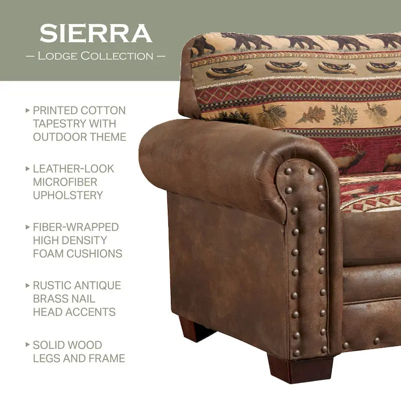Sofá Cama Lodge-Print Marrón, se Convierte en Cama Queen, para 3 Personas