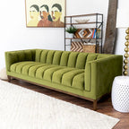 Green / Ivory / Orange Mid-Century Modern Velvet & Boucle Sofa, 2-Seat