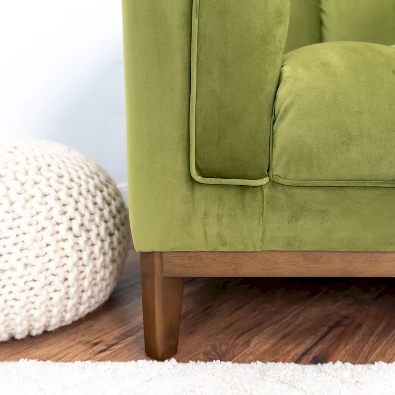 Green / Ivory / Orange Mid-Century Modern Velvet & Boucle Sofa, 2-Seat