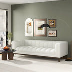 Green / Ivory / Orange Mid-Century Modern Velvet & Boucle Sofa, 2-Seat