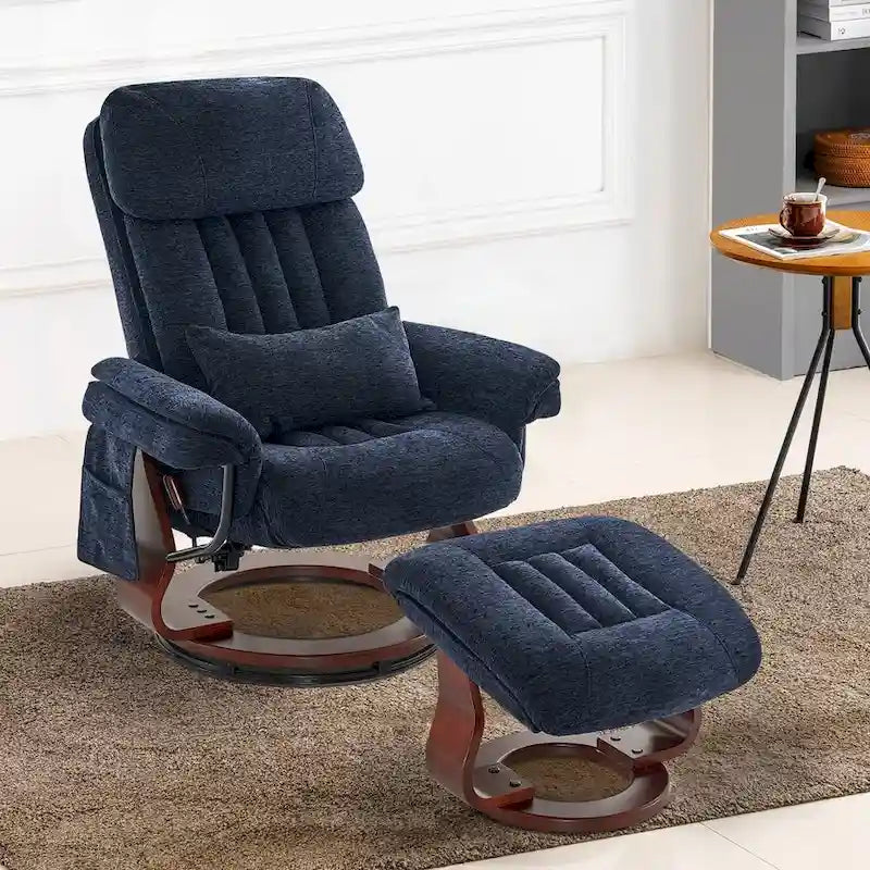 Grey / Blue / Dark Grey Faux Leather 360° Swivel Recliner with Ottoman, Single