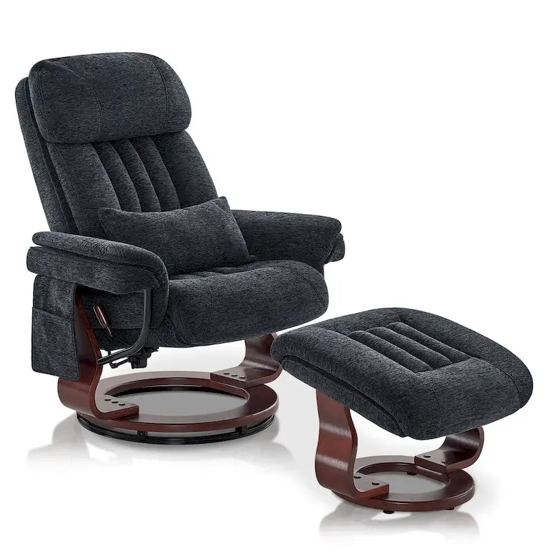 Grey / Blue / Dark Grey Faux Leather 360° Swivel Recliner with Ottoman, Single