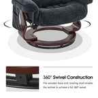Sillón reclinable giratorio 360° de piel sintética gris / azul / gris oscuro con otomana, individual