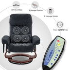 Sillón reclinable giratorio 360° de piel sintética gris / azul / gris oscuro con otomana, individual