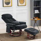 Sillón reclinable giratorio 360° de piel sintética gris / azul / gris oscuro con otomana, individual