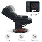 Sillón reclinable giratorio 360° de piel sintética gris / azul / gris oscuro con otomana, individual