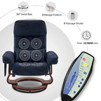 Sillón reclinable giratorio 360° de piel sintética gris / azul / gris oscuro con otomana, individual