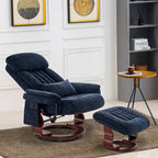 Sillón reclinable giratorio 360° de piel sintética gris / azul / gris oscuro con otomana, individual