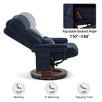 Sillón reclinable giratorio 360° de piel sintética gris / azul / gris oscuro con otomana, individual