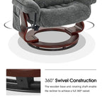 Sillón reclinable giratorio 360° de piel sintética gris / azul / gris oscuro con otomana, individual
