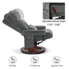 Sillón reclinable giratorio 360° de piel sintética gris / azul / gris oscuro con otomana, individual