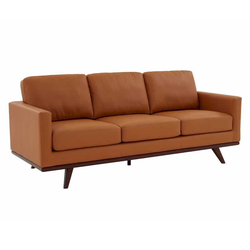 Cognac Tan/Multi-Color Faux Leather Mid-Century Sofa, 3-Seater