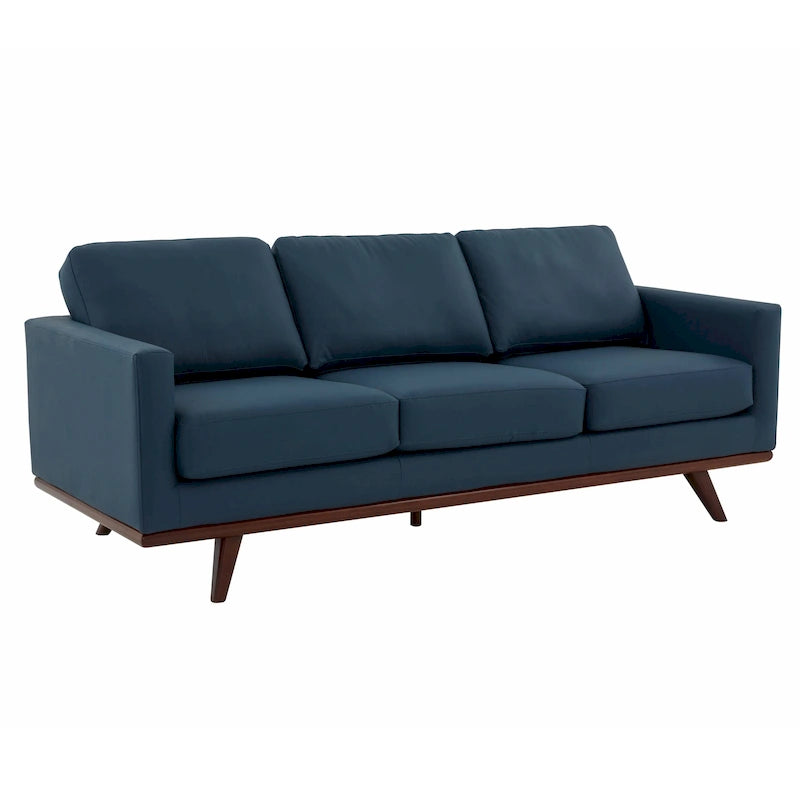 Cognac Tan/Multi-Color Faux Leather Mid-Century Sofa, 3-Seater