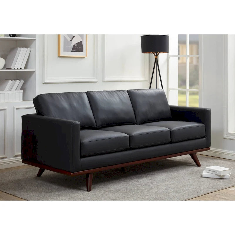 Cognac Tan/Multi-Color Faux Leather Mid-Century Sofa, 3-Seater