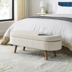 Oval Pleated Storage Ottoman, Beige/White/Grey, Single Seat