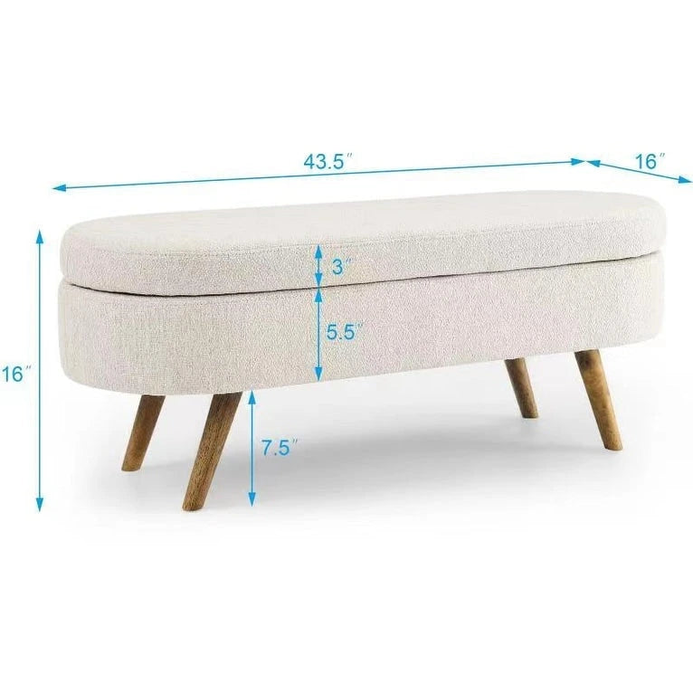 Oval Pleated Storage Ottoman, Beige/White/Grey, Single Seat