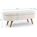 Oval Pleated Storage Ottoman, Beige/White/Grey, Single Seat
