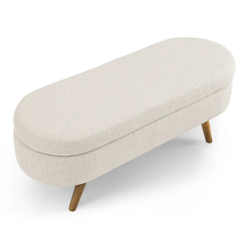 Oval Pleated Storage Ottoman, Beige/White/Grey, Single Seat