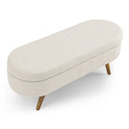 Oval Pleated Storage Ottoman, Beige/White/Grey, Single Seat