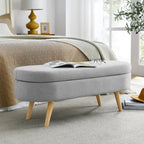 Oval Pleated Storage Ottoman, Beige/White/Grey, Single Seat