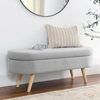 Oval Pleated Storage Ottoman, Beige/White/Grey, Single Seat