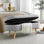 Oval Pleated Storage Ottoman, Beige/White/Grey, Single Seat