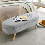 Oval Pleated Storage Ottoman, Beige/White/Grey, Single Seat