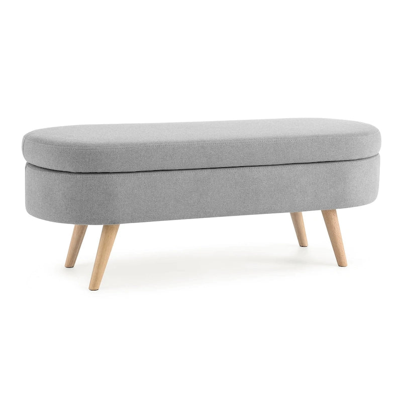 Oval Pleated Storage Ottoman, Beige/White/Grey, Single Seat