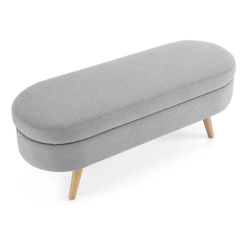 Oval Pleated Storage Ottoman, Beige/White/Grey, Single Seat