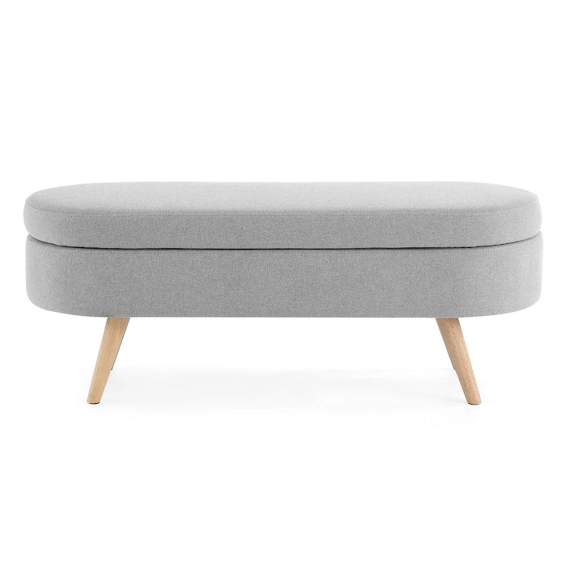 Oval Pleated Storage Ottoman, Beige/White/Grey, Single Seat