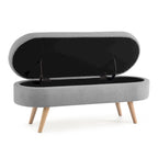 Oval Pleated Storage Ottoman, Beige/White/Grey, Single Seat