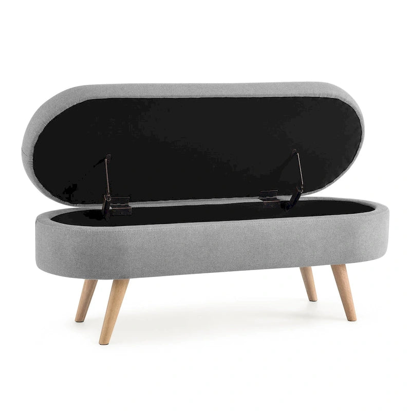 Oval Pleated Storage Ottoman, Beige/White/Grey, Single Seat