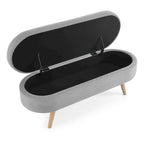 Oval Pleated Storage Ottoman, Beige/White/Grey, Single Seat