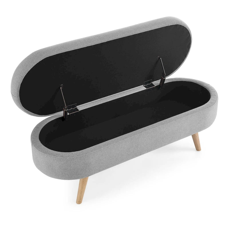 Oval Pleated Storage Ottoman, Beige/White/Grey, Single Seat