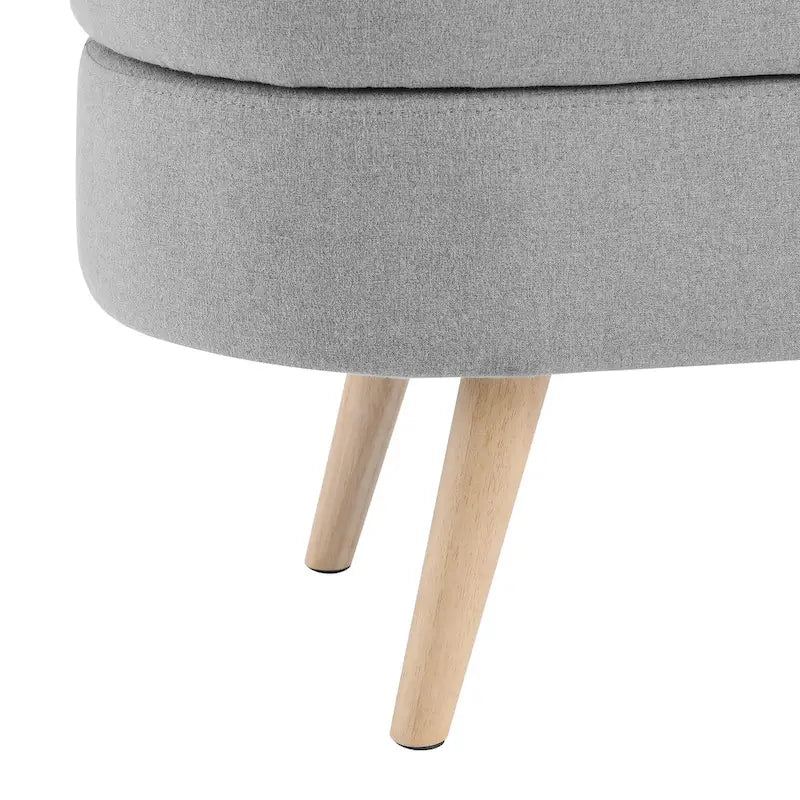 Oval Pleated Storage Ottoman, Beige/White/Grey, Single Seat